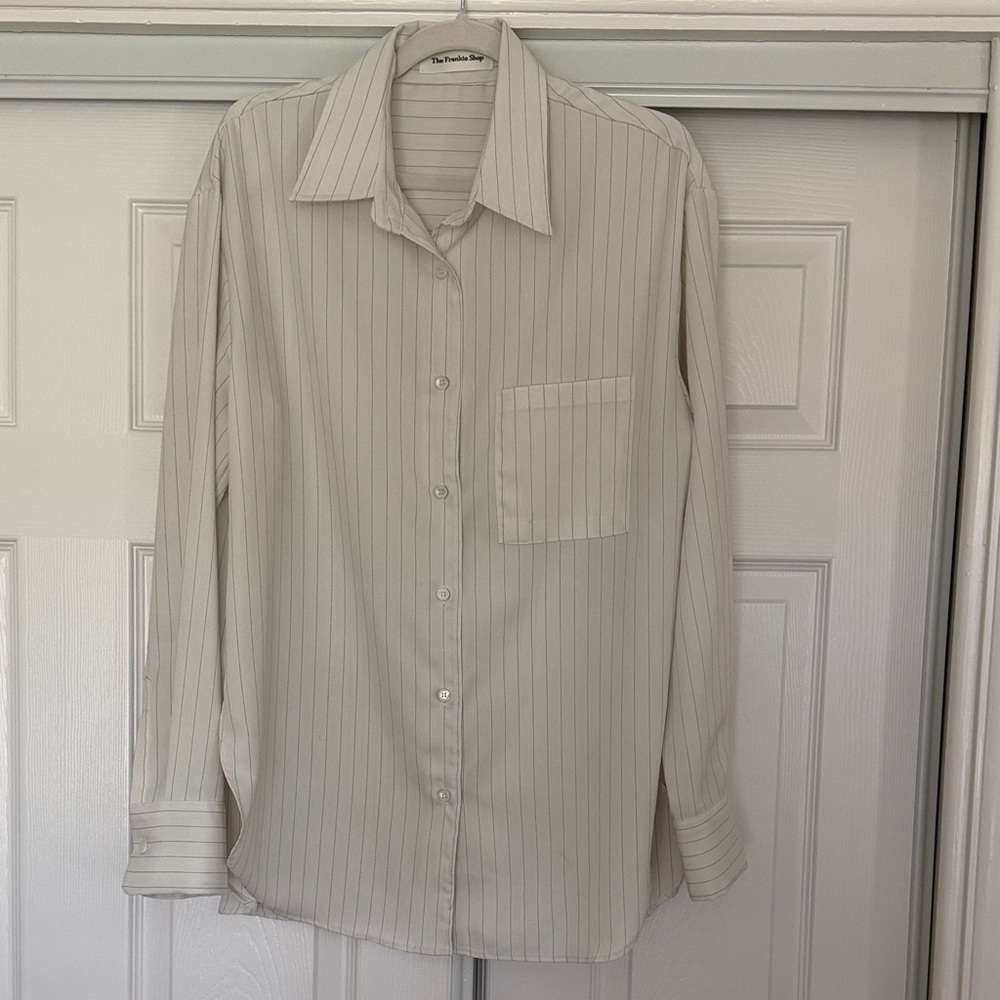 The Frankie Shop Oversized Off White Tuxedo Striped Dress Shirt